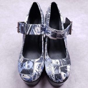 Dolls Kill Current Mood Shoes Mary Jane Platform Heels Anime Print Womens 7M